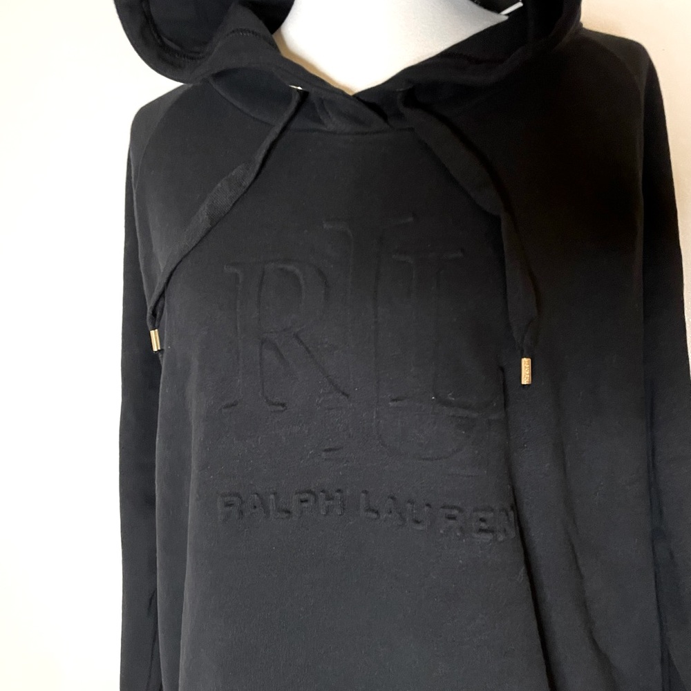 New! Lauren Ralph Lauren Embossed Logo Hooded Sweatshirt Black Sizes L & XL🖤 - Picture 9 of 16